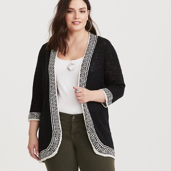 Torrid Black & White Border Trim Cardigan Sweater Torrid Black & White Border Trim Cardigan Sweater